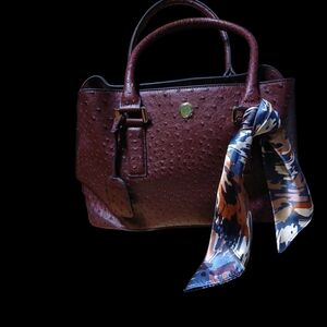 London Fog Dark Brown Satchel with Artistic Scarf